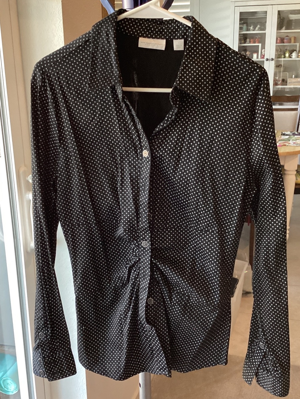 New York & Company Black with White Button-Down Blouse